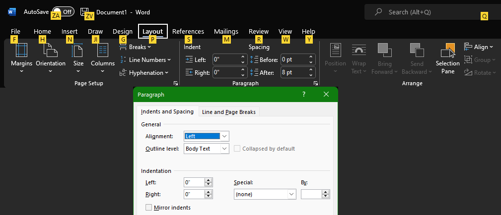 Word Formatting Options