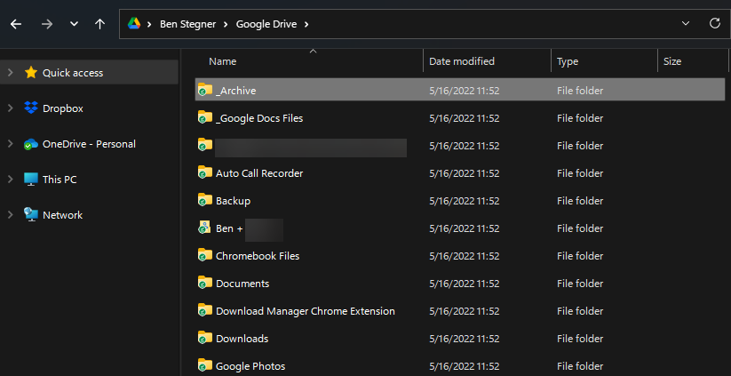 Google Drive Folder Organization Example