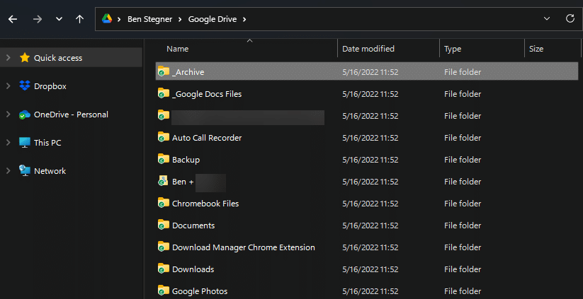 Google Drive Folder Organization Example