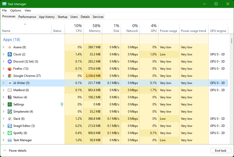 Task Manager Processes Tab