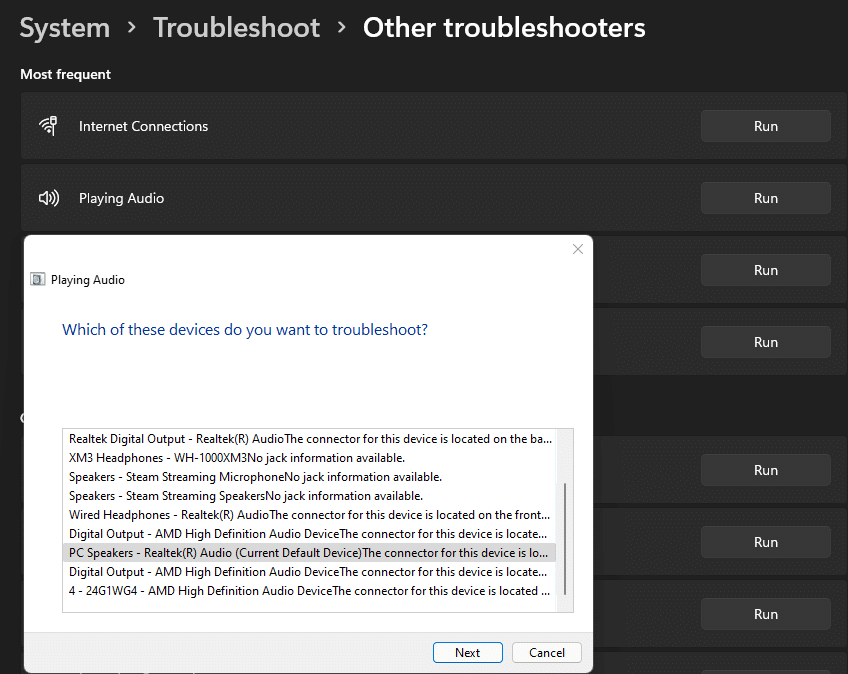 Windows Troubleshoot Audio