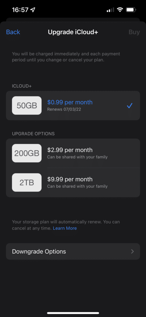 iPhone Change iCloud Plan