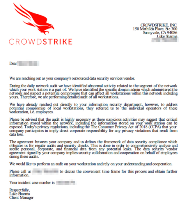 CrowdStrike Phishing Campaign Email