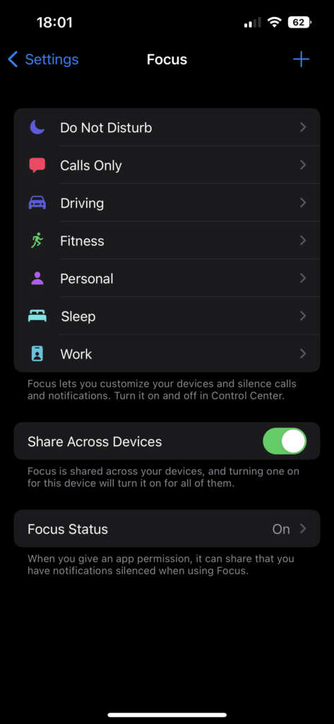 iPhone Focus Menu