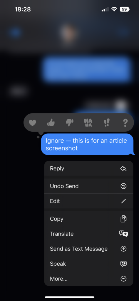 iPhone Unsend Message Menu