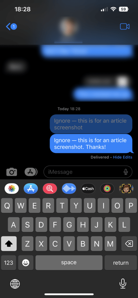 iPhone Edited Message Example