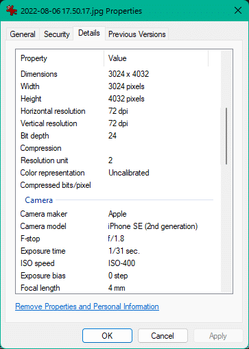 Photo Metadata Example Windows