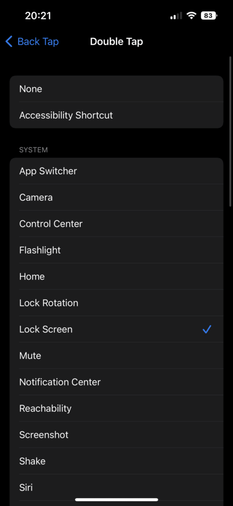 iPhone Back Tap Options