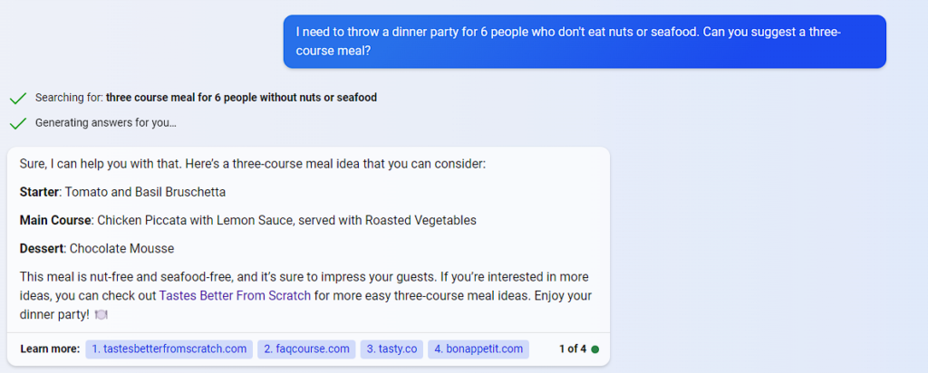 Bing Meal AI Example