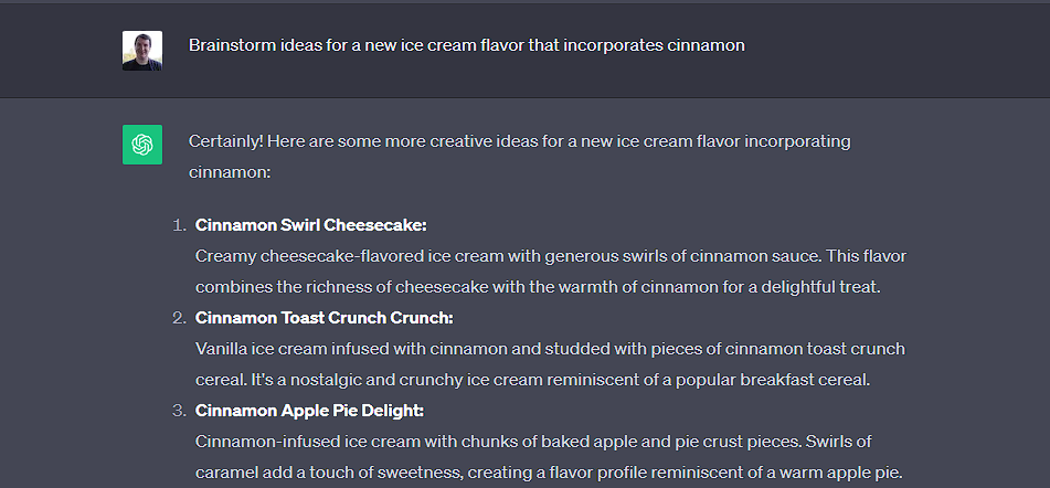 ChatGPT Cinnamon Ice Cream Ideas