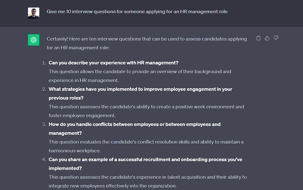 ChatGPT HR Questions
