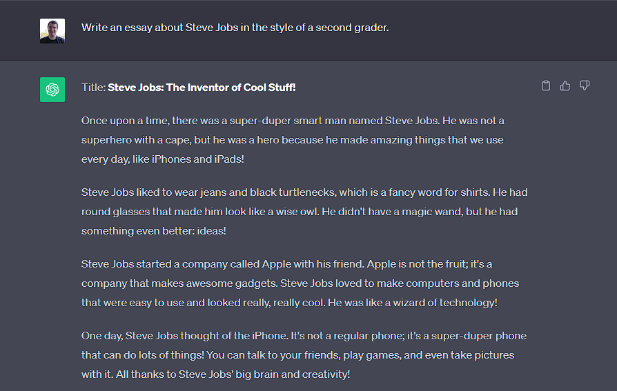 ChatGPT Steve Jobs Child Essay
