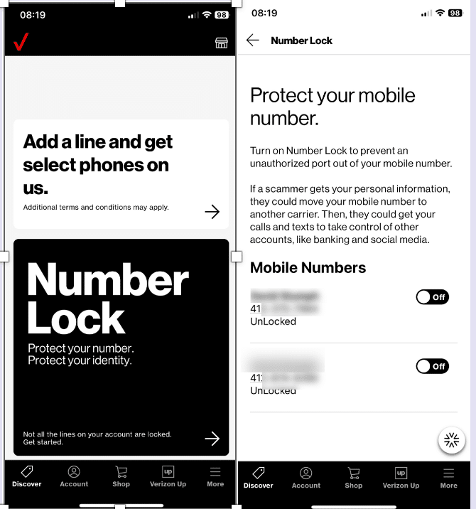 Verizon Number Lock