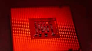 A CPU glowing red due to overheating